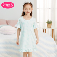 纤丝鸟2018夏季新款女童睡裙夏季新款中大童儿童女孩睡衣短袖童裙