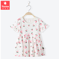 纤丝鸟 TINSINO 儿童连衣裙夏女童圆领荷叶袖印花修身裙