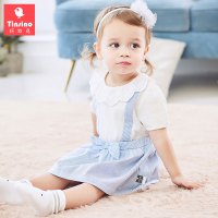 纤丝鸟 TINSINO 儿童连衣裙女童夏2018新款竖条花边休闲连衣裙