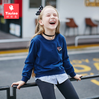 纤丝鸟女童卫衣2017秋新款韩版中大儿童拼接假两件上衣宽松卫衣