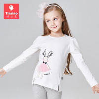 纤丝鸟女童秋装T恤2017新款童装儿童长袖上衣中大童全棉打底衫秋