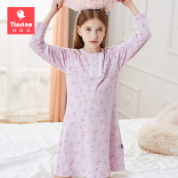纤丝鸟春秋儿童睡衣纯棉中大童长袖公主家居服连衣裙女童睡裙长袖