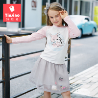 纤丝鸟童装2017秋季新款儿童女中大童长袖T恤纯棉 卡通打底衫T恤