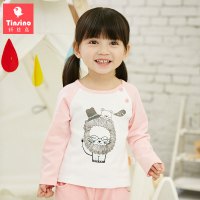 纤丝鸟童装儿童T恤长袖纯棉女童打底衫春秋款中小童卡通动物
