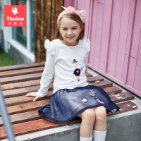 纤丝鸟童装女童2017春秋新款中大童长袖纯棉T恤印花女孩上衣秋季