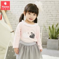 纤丝鸟童装新款儿童纯棉长袖T恤女童宝宝上衣百搭圆领印花打底衫
