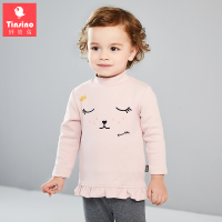 纤丝鸟童装女童加绒T恤儿童秋冬保暖上衣宝宝衣服 害羞小猫