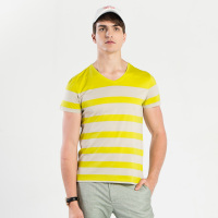 奔狼swsport男士条纹休闲V领短T恤