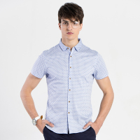 奔狼swsport男士时尚方领短袖印绣花衬衫