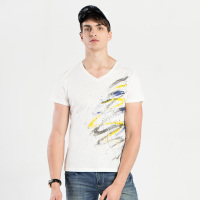 奔狼swsport男士时尚休闲V领短T恤（米白）