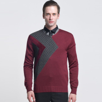 奔狼swsport男士休闲圆领长袖针织衫酒红