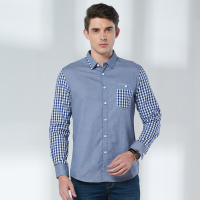 奔狼swsport男士休闲拼接格子衬衫