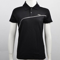 李宁（LI-NING）短袖半袖T恤女POLO衫透气夏季翻领针织运动服羽毛球服 APLJ512 黑色