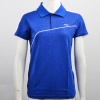 李宁（LI-NING）短袖半袖T恤女POLO衫透气夏季翻领针织运动服羽毛球服 APLJ512 蓝色