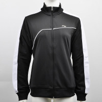 李宁（LI-NING）运动服女子训练运动透气开衫运动女外套羽毛球服 AWDJ728 黑色