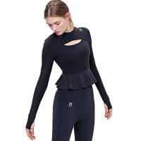 HOTSUIT后秀塑形一体式运动长袖T恤女小心机荷叶边小裙摆BRA上衣