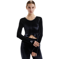 HOTSUIT瑜伽健身衣2020春季新款女丝绒弹力小裙摆显瘦修身长袖舞蹈服