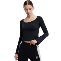 HOTSUIT健身衣女春季新款喇叭袖露脐短上衣修身显瘦