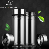 万象双层隔热玻璃杯保温杯商务透明泡茶办公水杯V8