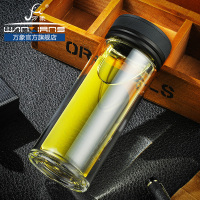 万象玻璃杯双层隔热水杯水晶玻璃杯商务办公喝茶杯便携玻璃杯V19
