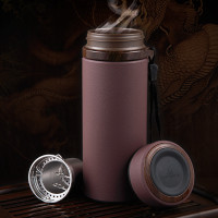 万象紫砂杯男士泡茶杯实用水杯皮纹带过滤网茶漏杯390ml/I19P