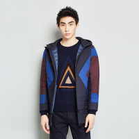 GRSAGA冬季拼色连帽男式时尚休闲羽绒服藏青色系Y11543684G