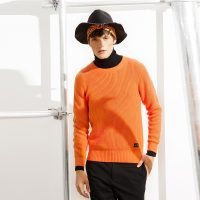 GRSAGA秋冬纯色男式长袖针织衫橙色系11642314215