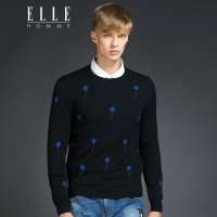 ELLEHOMME男装针织衫新款个性圆领蒲公英手工绣花长袖针织衫黑色