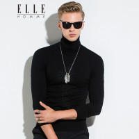ELLEHOMME男装针织衫秋冬新款时尚高领羽毛绣花长袖针织衫黑色
