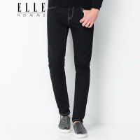 ELLEHOMME男装牛仔裤男时尚修身直筒纯色青年牛仔长裤春秋新款黑色