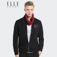 ELLEHOMME男装芝麻点虎头皮标装饰棒球领秋冬新款舒适夹克黑灰