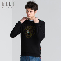 ELLEHOMME男装卫衣秋冬新款时尚套头圆领虎头刺绣纯棉套头衫黑色