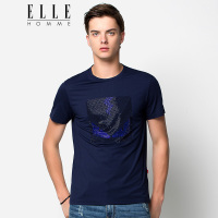 ELLEHOMME男装短袖T恤男潮流个性图案烫钻圆领短袖T恤夏季新款_2