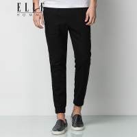 ELLEHOMME男装休闲裤男潮流松紧个性休闲小脚针织九分裤春夏新款黑色