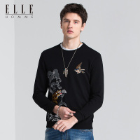 ELLEHOMME卫衣男圆领潮时尚新款动物刺绣图案长袖套头男青年卫衣黑色