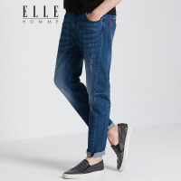 ELLEHOMME牛仔裤男直筒夏季新款时尚潮流磨毛休闲修身牛仔长裤蓝色