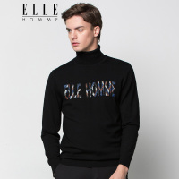 ELLEHOMME男装针织衫男时尚修身字母长袖高领羊毛针织衫冬季新款黑色