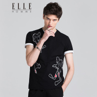 ELLEHOMME短袖体恤男时尚个性卡通人物刺绣图案修身圆领T恤短袖