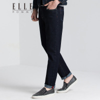ELLEHOMME男装牛仔裤男2018新款时尚潮流修身直筒纯色牛仔裤潮深蓝