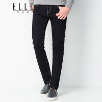 ELLEHOMME男装牛仔裤男士秋冬新款时尚直筒水洗立体剪裁牛仔裤黑色