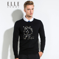 ELLEHOMME男装针织衫秋冬新款时尚圆领马头绣花长袖针织衫黑色