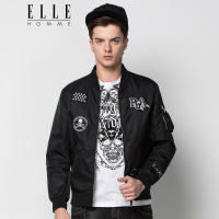 ELLEHOMME男装夹克男时尚棒球领休闲个性贴标空军夹克新款黑色
