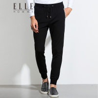 ELLEHOMME男装撞色防水拉链装饰贴标设计螺纹收口九分裤黑色