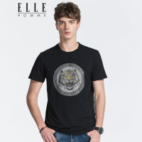 ELLEHOMME短袖T恤春秋新款男士时尚潮流修身圆领虎头烫片短袖T恤