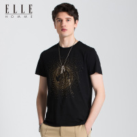 ELLEHOMME男装短袖T恤男个头烫钻圆领青年T恤衫夏季新款