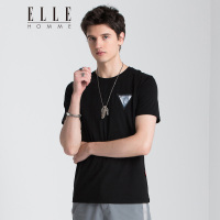 ELLEHOMME短袖T恤男士时尚胸口印花饰标圆领夏季新款半袖T恤潮