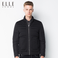 ELLEHOMME男装羽绒服男时尚立领纯色拼接保暖羽绒服外套秋冬新款黑色