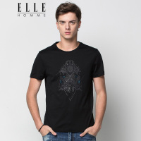ELLEHOMME男装短袖T恤男士夏新款欧式图腾印花烫钻圆领体恤
