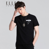 ELLEHOMME短袖T恤男个性卡通人物绣花图案青年修身圆领半袖T恤