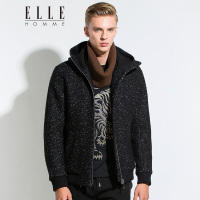 ELLEHOMME男装大衣秋冬新款时尚舒适肌理感面料连帽大衣男黑色